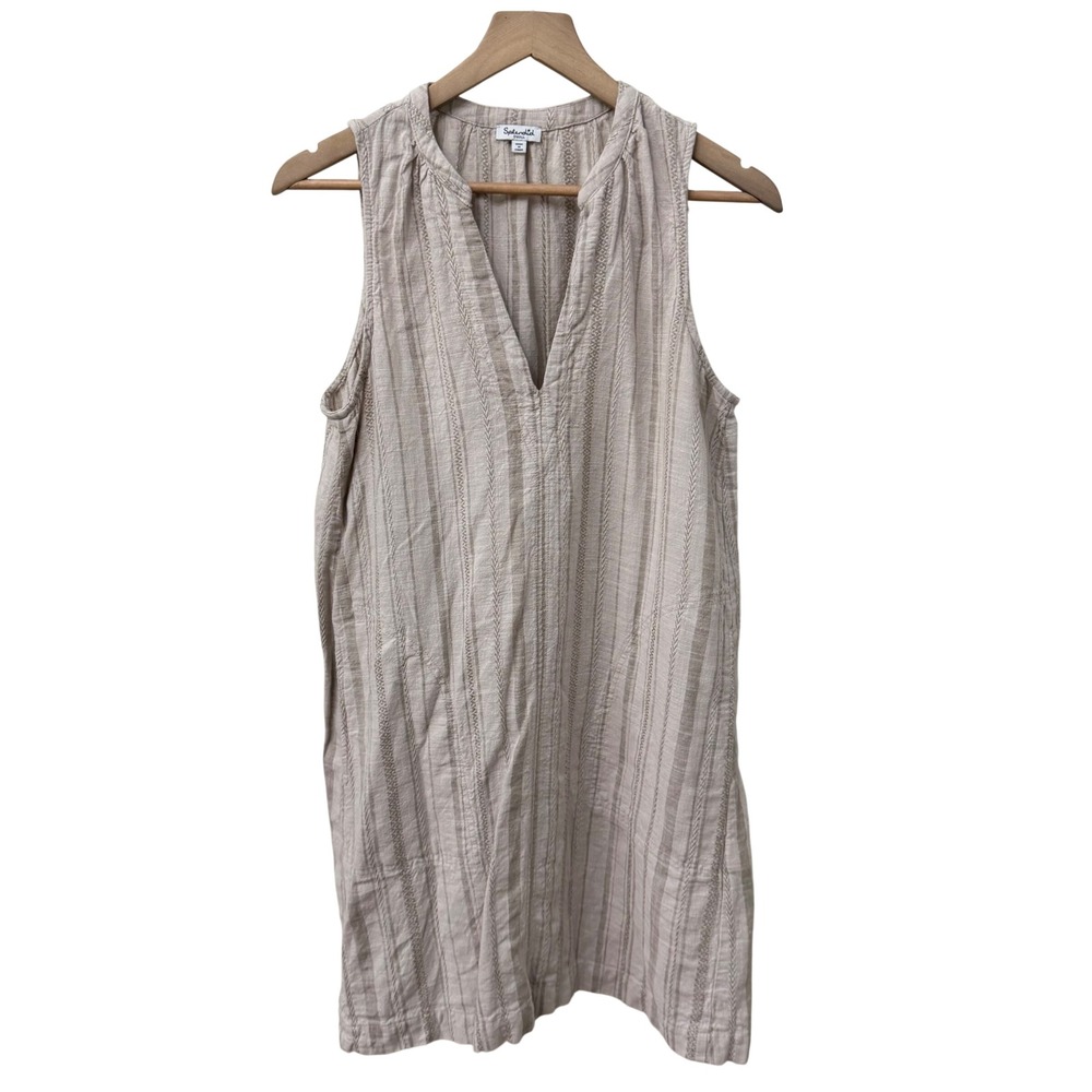 Splendid Shift Dress Small Beige Cream Striped Linen Blend Sleeveless